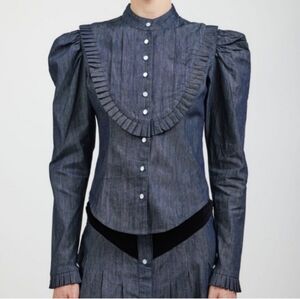 Batsheva Lee Blouse In Dark Denim Blue 2 xs